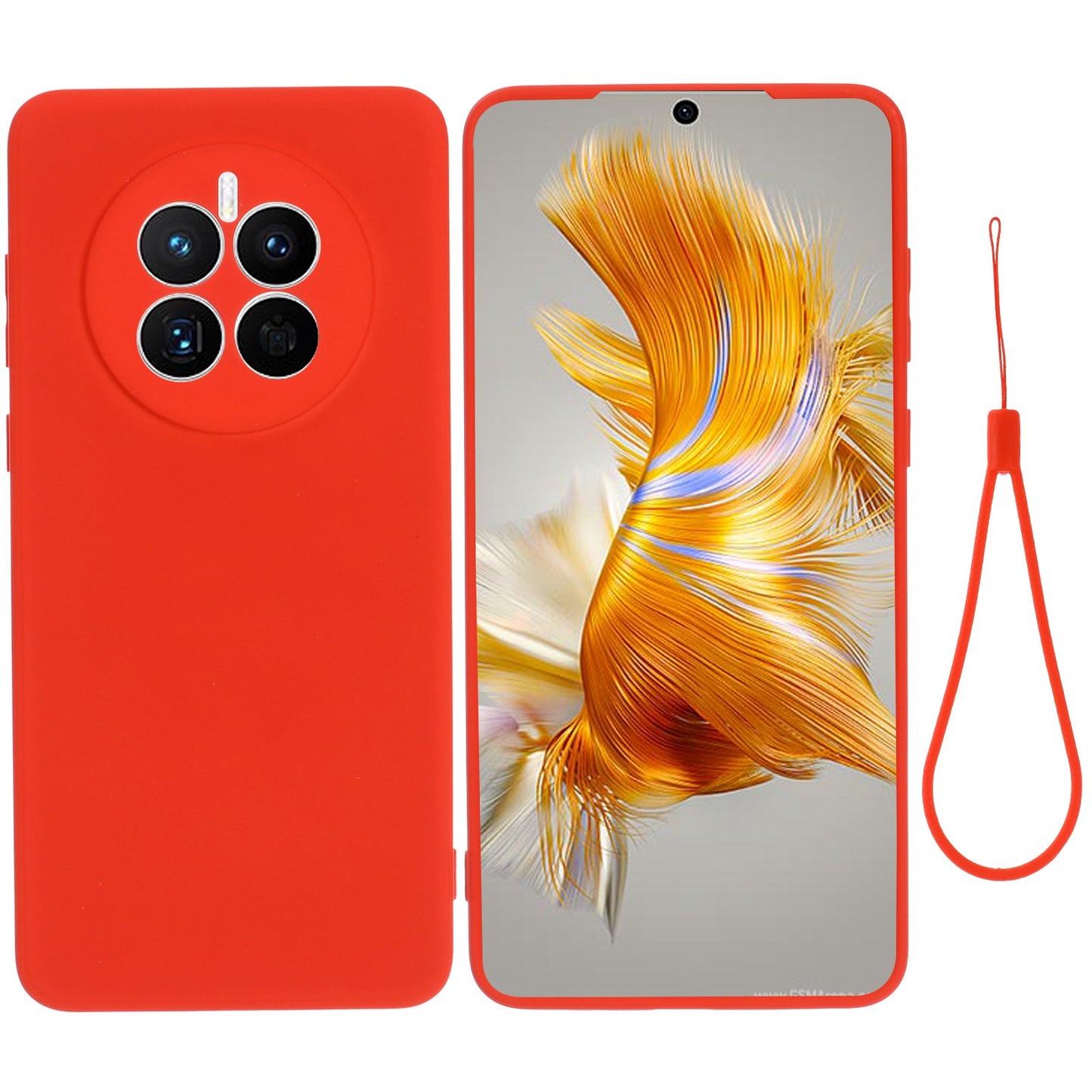 For Huawei Mate 50 4G Shockproof Protective Phone Case Soft Fiber Lining Anti-Scratch Liquid Silicone Cover with Strap
