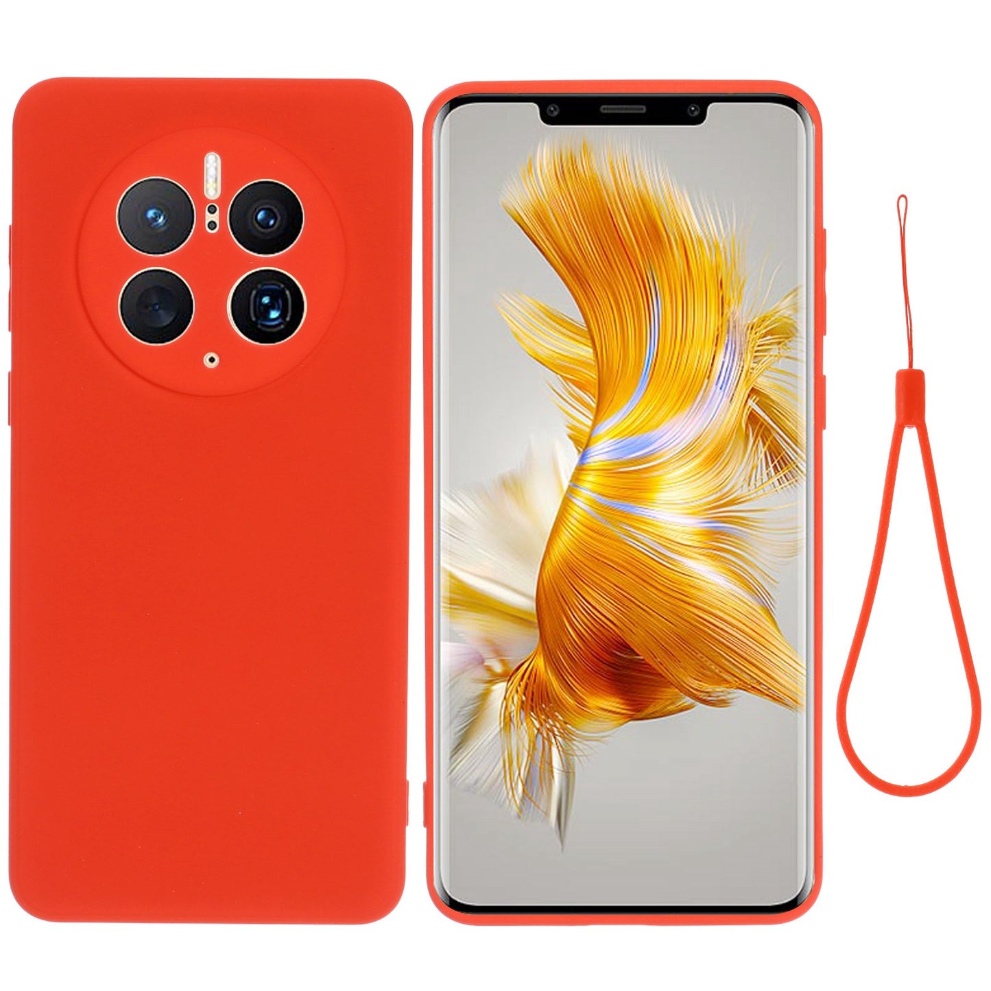 For Huawei Mate 50 Pro 4G Flexible Liquid Silicone Protective Phone Case Soft Fiber Lining Anti-dust Phone Cover with Strap