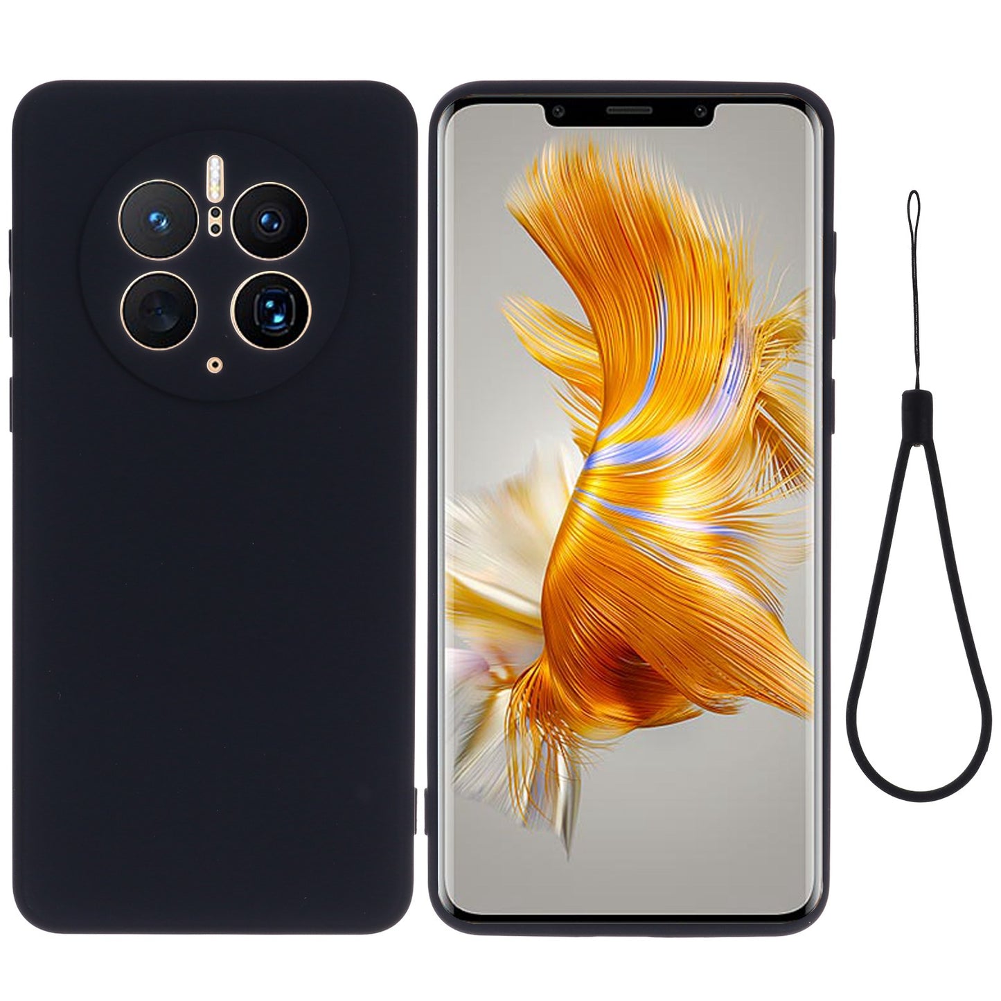 For Huawei Mate 50 Pro 4G Flexible Liquid Silicone Protective Phone Case Soft Fiber Lining Anti-dust Phone Cover with Strap