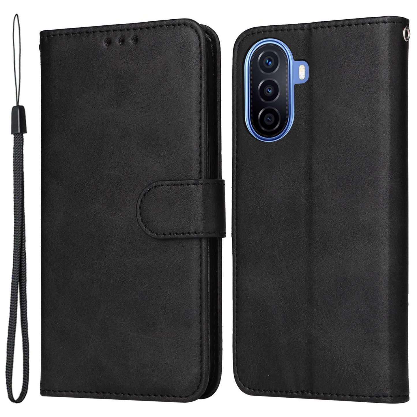 For Huawei Enjoy 50 / nova Y70 4G / nova Y70 Plus 4G Calf Texture Wallet Case PU Leather Flip Folio Stand Shockproof TPU Inner Shell Phone Cover