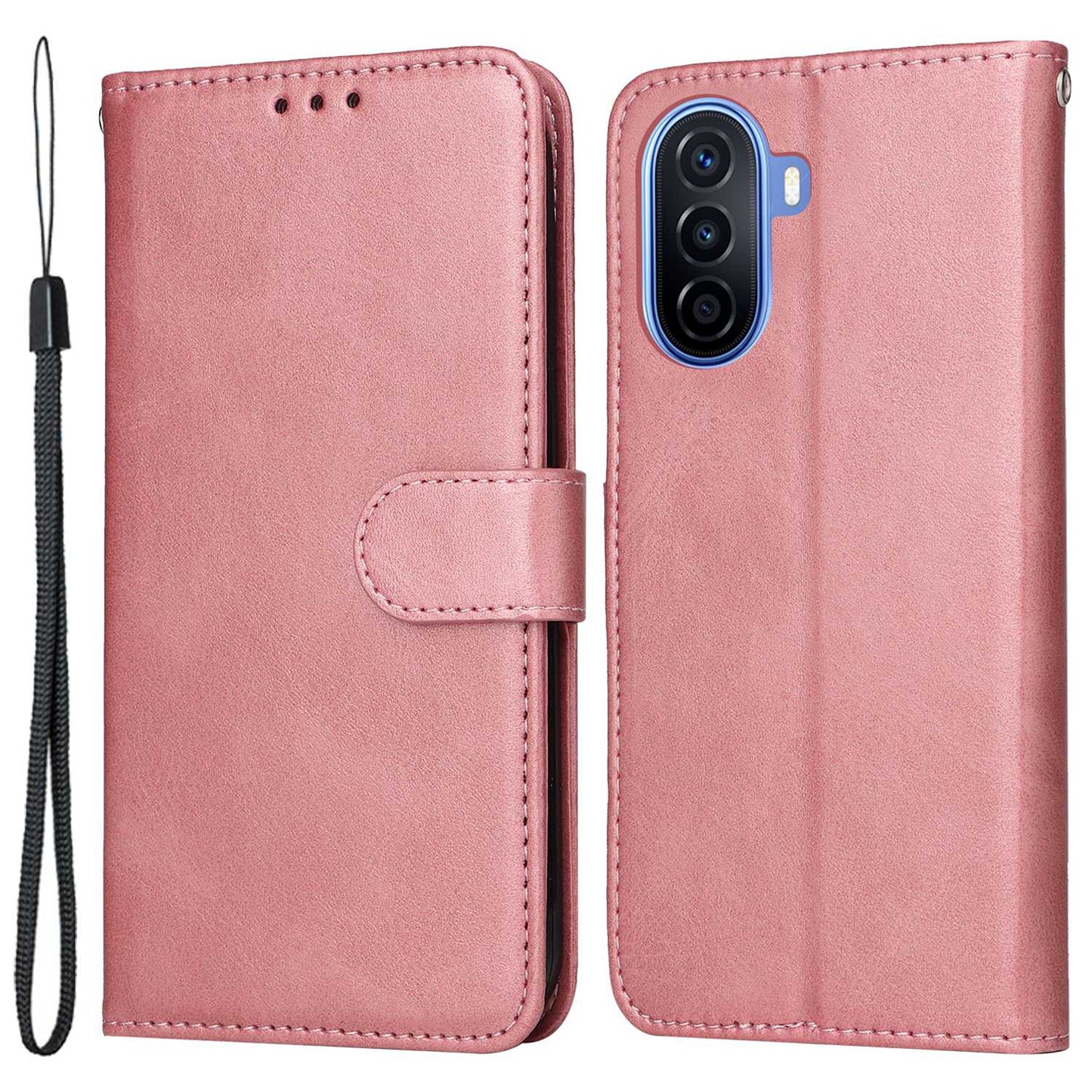 For Huawei Enjoy 50 / nova Y70 4G / nova Y70 Plus 4G Calf Texture Wallet Case PU Leather Flip Folio Stand Shockproof TPU Inner Shell Phone Cover