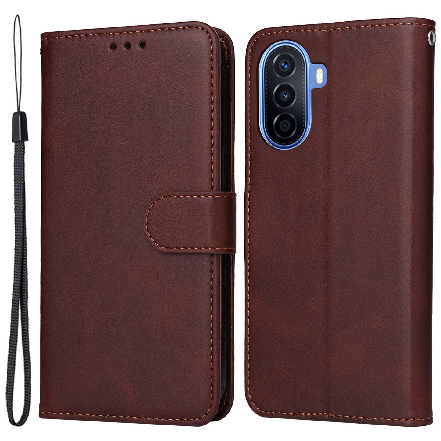 For Huawei Enjoy 50 / nova Y70 4G / nova Y70 Plus 4G Calf Texture Wallet Case PU Leather Flip Folio Stand Shockproof TPU Inner Shell Phone Cover