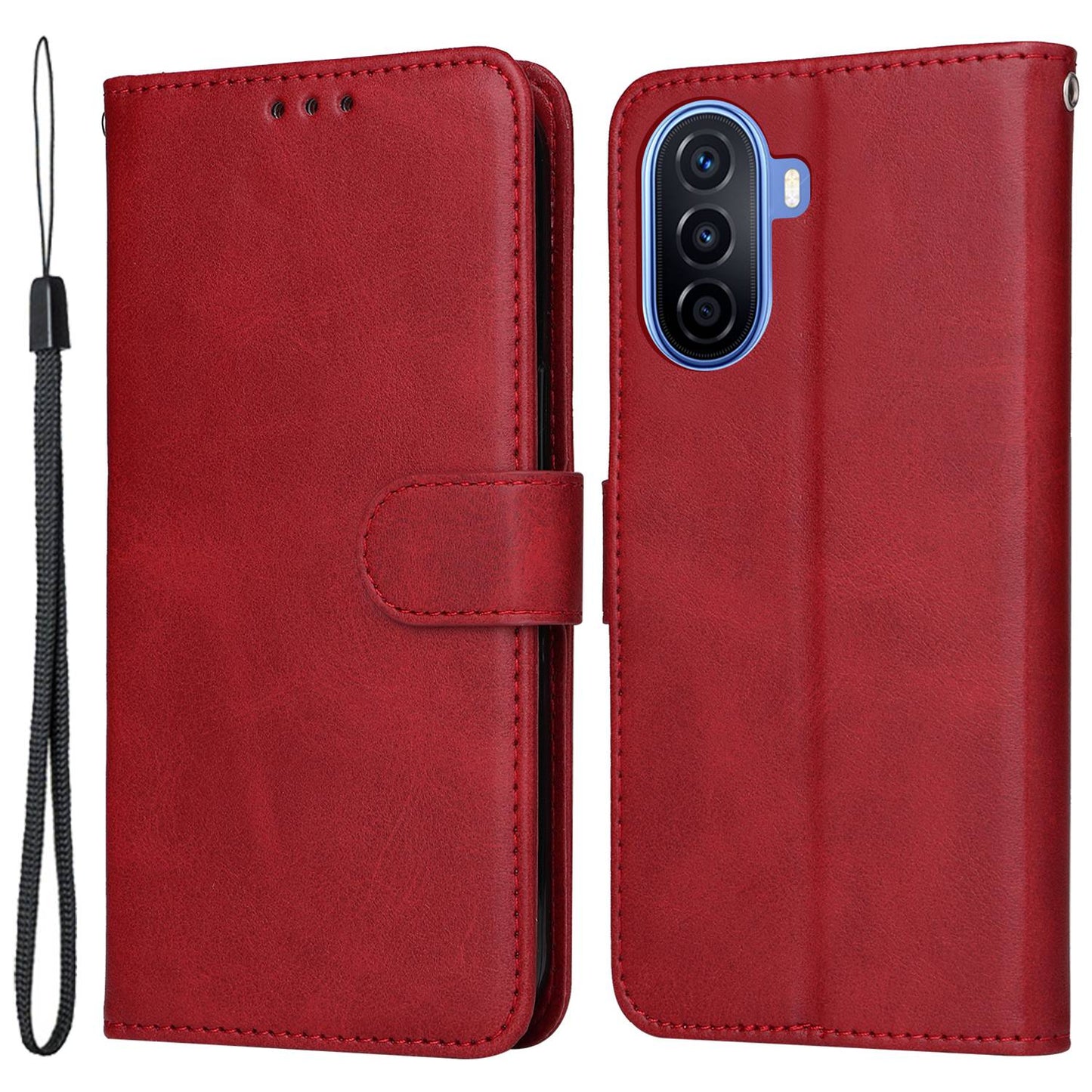 For Huawei Enjoy 50 / nova Y70 4G / nova Y70 Plus 4G Calf Texture Wallet Case PU Leather Flip Folio Stand Shockproof TPU Inner Shell Phone Cover
