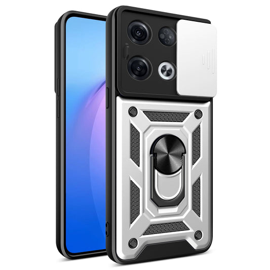 For Oppo Reno8 Pro 5G (Global Version) Ring Kickstand PC + TPU Cover Anti-drop Phone Case with Slide Camera Protector