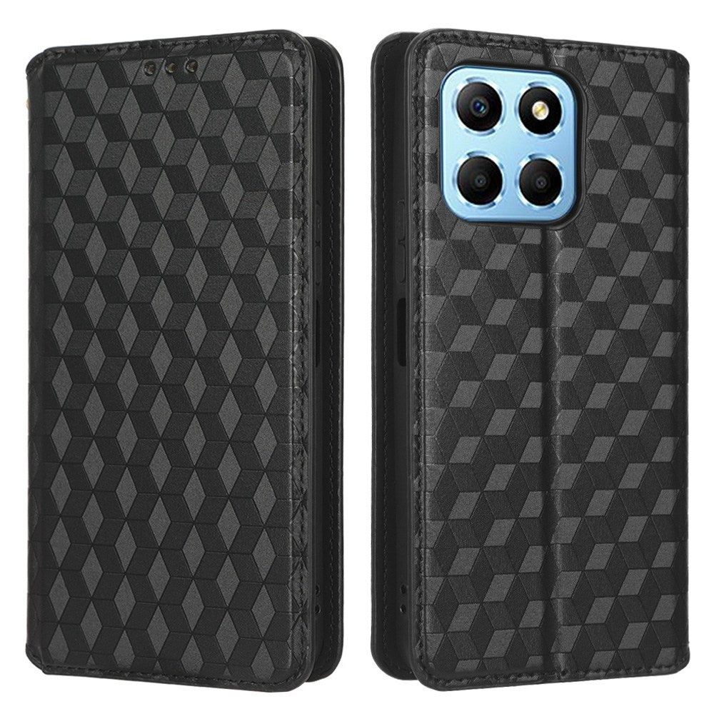 For Honor X6 4G / Play6C 4G / X8 5G Rhombus Pattern Imprinted Magnetic Closure Phone Cover PU Leather Flip Wallet Stand Drop-proof Phone Case