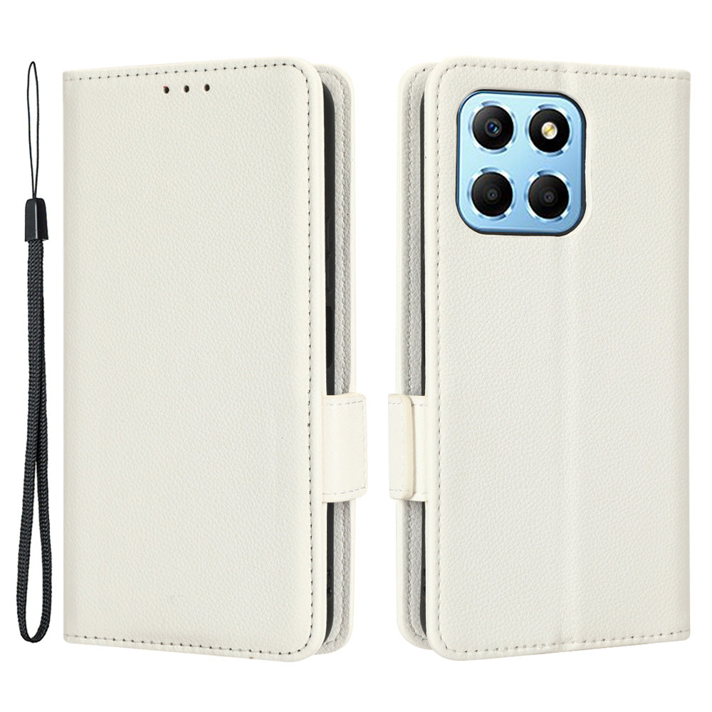 Anti-drop Litchi Texture Phone Cover for Honor X6 4G / Play6C 4G / X8 5G, PU Leather Dual Magnetic Clasp Flip Wallet Case