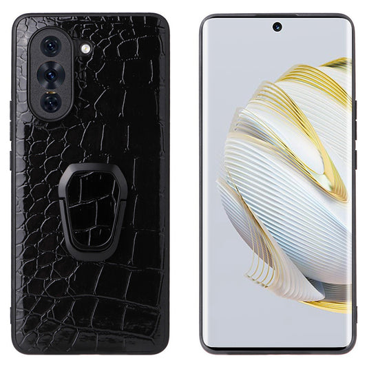 For Huawei nova 10 4G PU Leather Coated PC+TPU Anti-slip Shockproof Phone Case Kickstand Magnetic Car Mount Cover