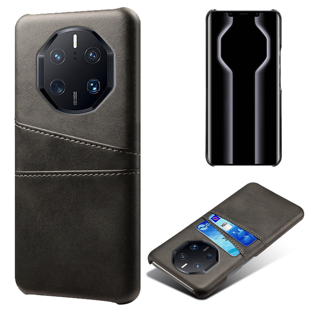 For Huawei Mate 50 RS Porsche Design 4G Phone Case with Dual Card Slots, Shockproof PU Leather Coated Hard PC Cover