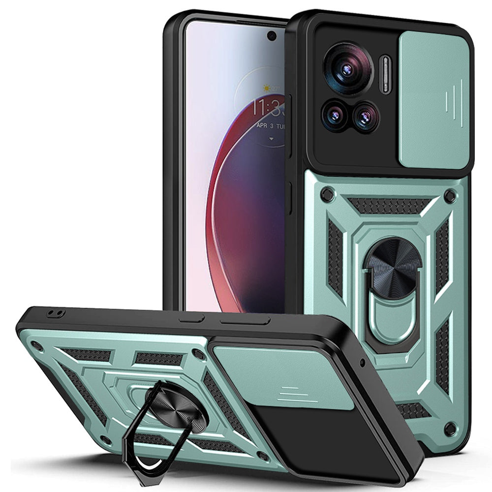 PC + TPU Phone Cover For Motorola Moto X30 Pro 5G / Edge 30 Ultra 5G Ring Kickstand Anti-fall Phone Case with Slide Camera Lid