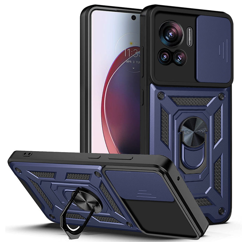 PC + TPU Phone Cover For Motorola Moto X30 Pro 5G / Edge 30 Ultra 5G Ring Kickstand Anti-fall Phone Case with Slide Camera Lid