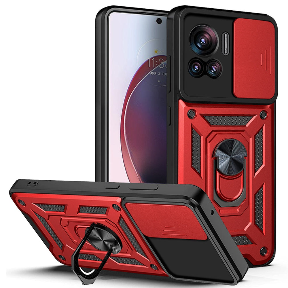 PC + TPU Phone Cover For Motorola Moto X30 Pro 5G / Edge 30 Ultra 5G Ring Kickstand Anti-fall Phone Case with Slide Camera Lid