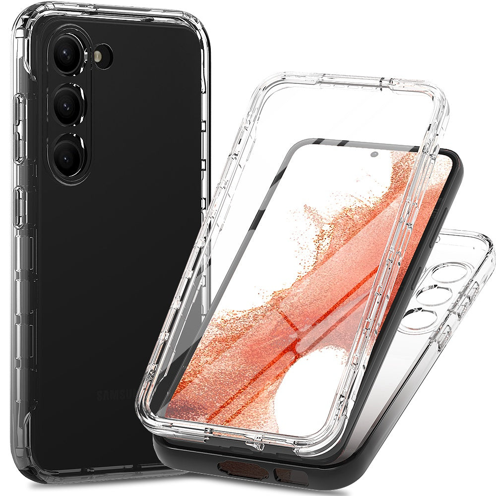For Samsung Galaxy S23 Clear Gradient Phone Case 3-in-1 Hybrid PC + TPU Reinforced Full Protection Cover with PET Screen Protector