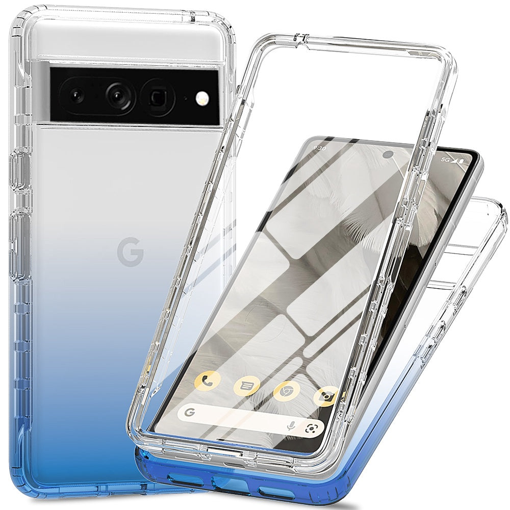 For Google Pixel 7 Pro 5G Phone Case 3-in-1 PC + TPU Cell Phone Shell Gradient Shockproof Case with PET Screen Protector