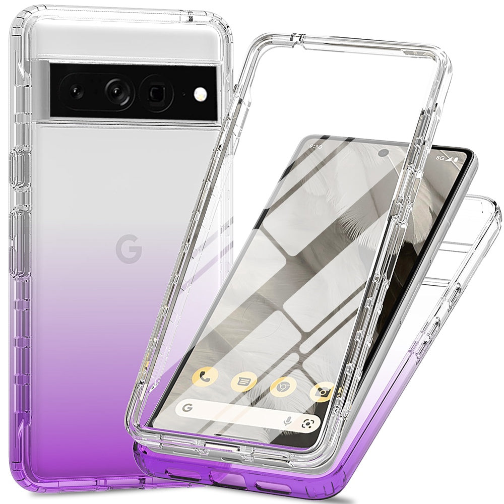 For Google Pixel 7 Pro 5G Phone Case 3-in-1 PC + TPU Cell Phone Shell Gradient Shockproof Case with PET Screen Protector