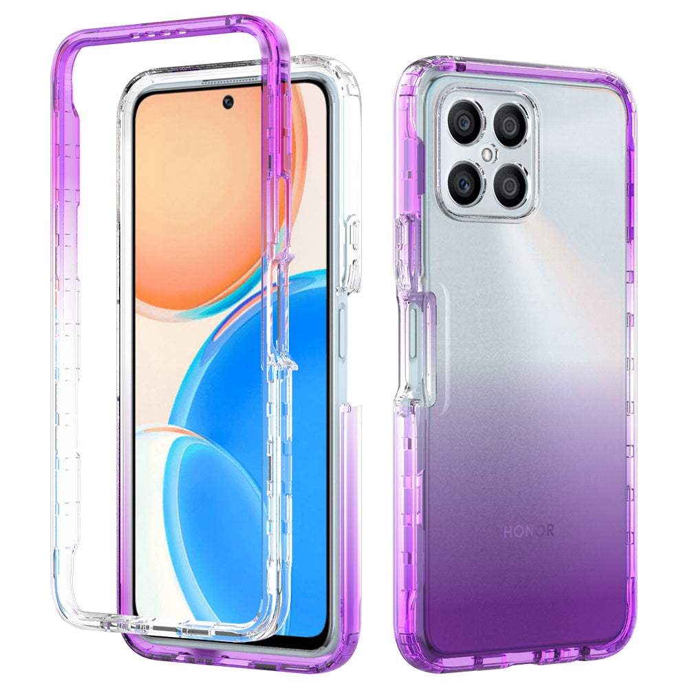 For Honor X8 4G Anti-scratch 2-in-1 TPU + PC Phone Case Gradient Color Crystal Clear Protective Cover