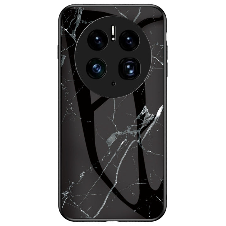 For Huawei Mate 50 Pro 4G Marble Pattern Printing Phone Case Tempered Glass + PC + TPU Protective Smartphone Cover