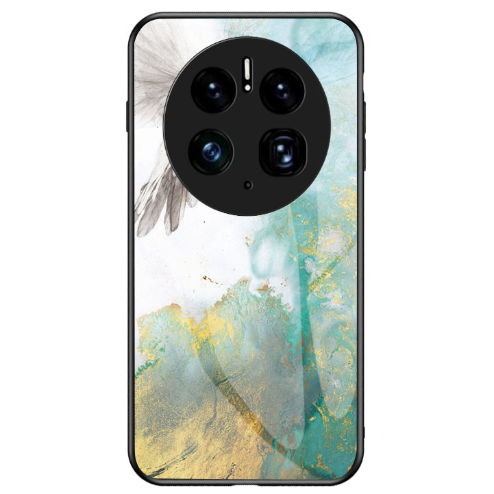 For Huawei Mate 50 Pro 4G Marble Pattern Printing Phone Case Tempered Glass + PC + TPU Protective Smartphone Cover