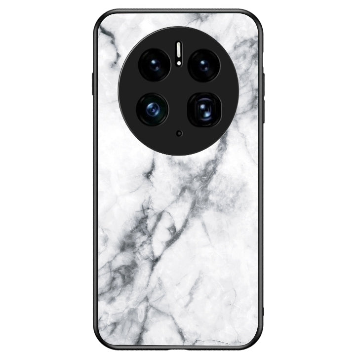 For Huawei Mate 50 Pro 4G Marble Pattern Printing Phone Case Tempered Glass + PC + TPU Protective Smartphone Cover