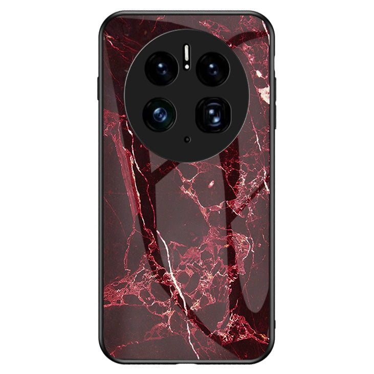 For Huawei Mate 50 Pro 4G Marble Pattern Printing Phone Case Tempered Glass + PC + TPU Protective Smartphone Cover