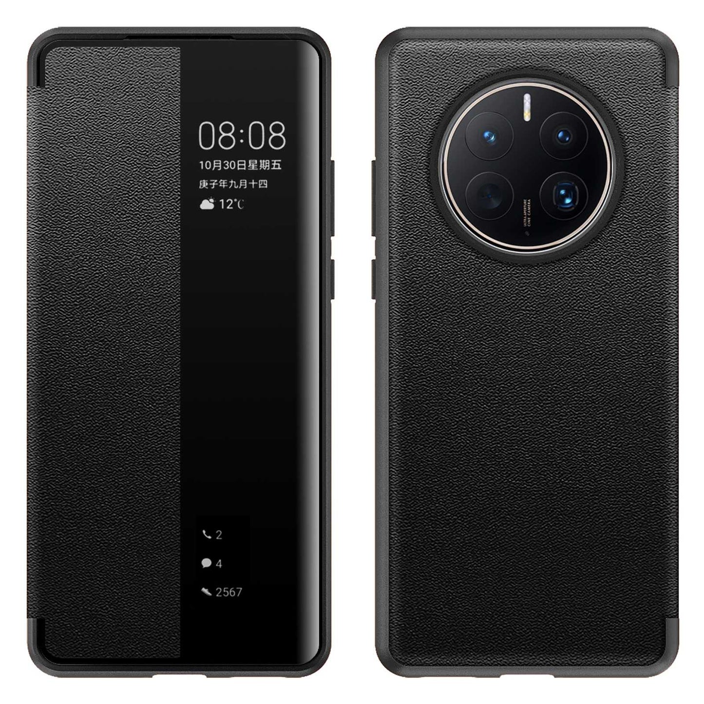 For Huawei Mate 50 Pro 4G View Window Design Auto Wake and Sleep Flip Cover Anti-fall PU Leather+TPU+Acrylic Phone Case