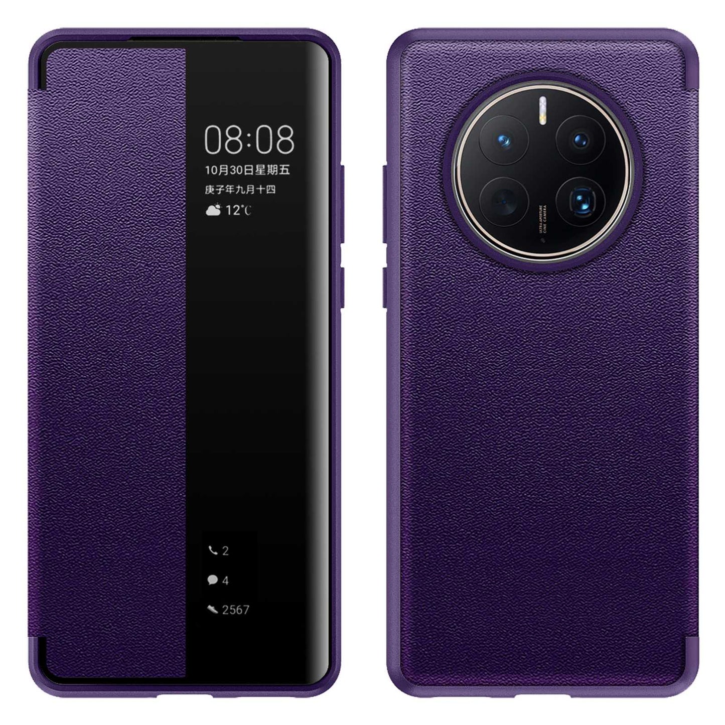 For Huawei Mate 50 Pro 4G View Window Design Auto Wake and Sleep Flip Cover Anti-fall PU Leather+TPU+Acrylic Phone Case