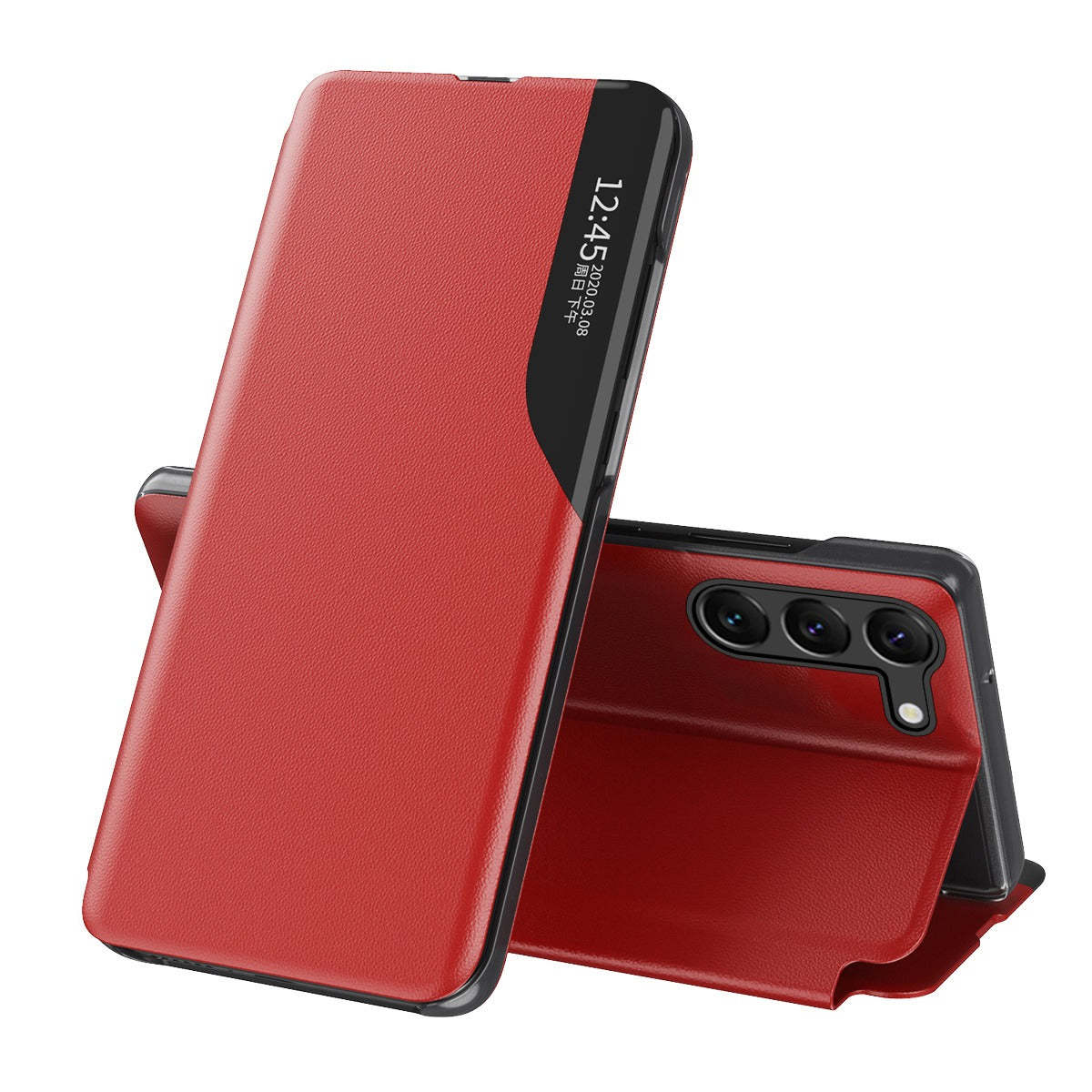 For Samsung Galaxy S23 PU Leather Phone Case View Window Flip Stand Case Magnetic Closure Anti-Scratch Protective Case
