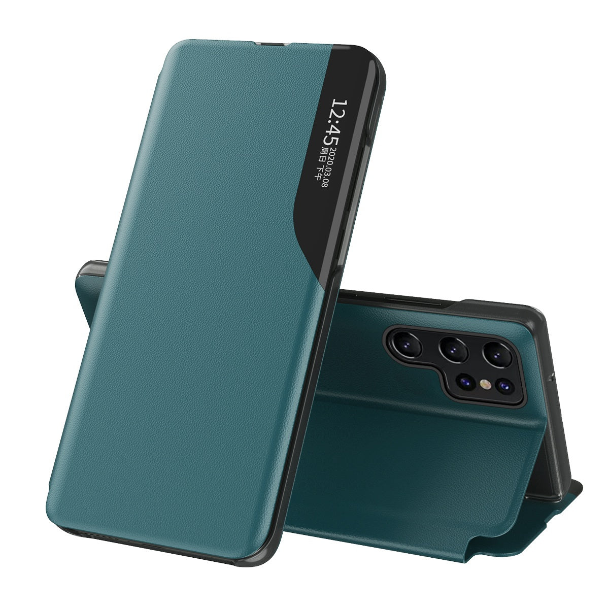 PU Leather Phone Case for Samsung Galaxy S23 Ultra Magnetic Closure Protective Case Anti-Fall View Window Folio Flip Cover with Stand