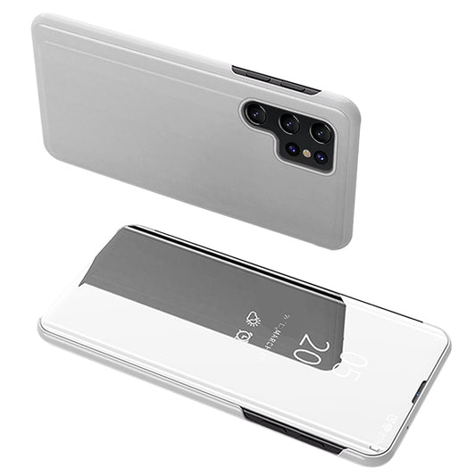 For Samsung Galaxy S23 Ultra Stand Feature Mirror Electroplating View Window PU Leather Case Phone Cover Protector