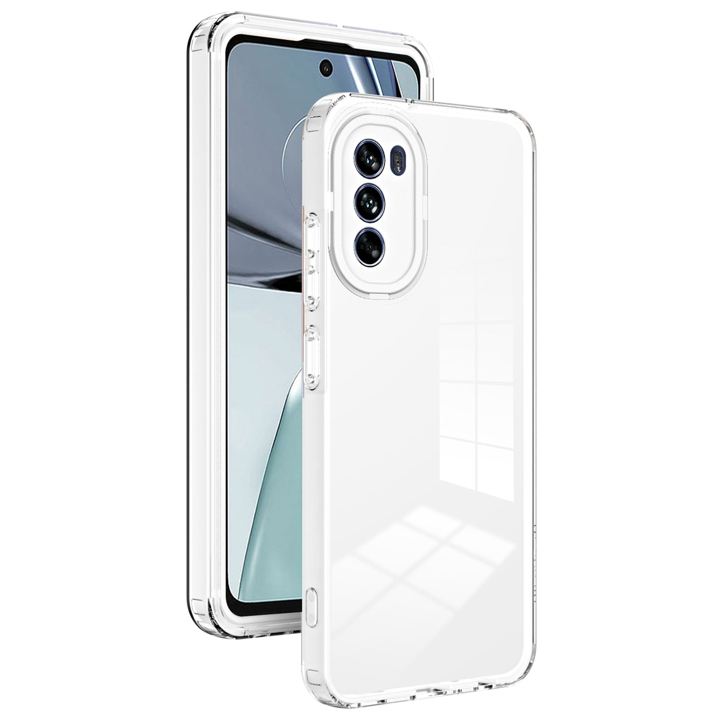 Cellphone Cover for Motorola Moto G62 5G, 3-in-1 Clear TPU Backplate + PC Frame + PC Camera Protection Ring Phone Back Case