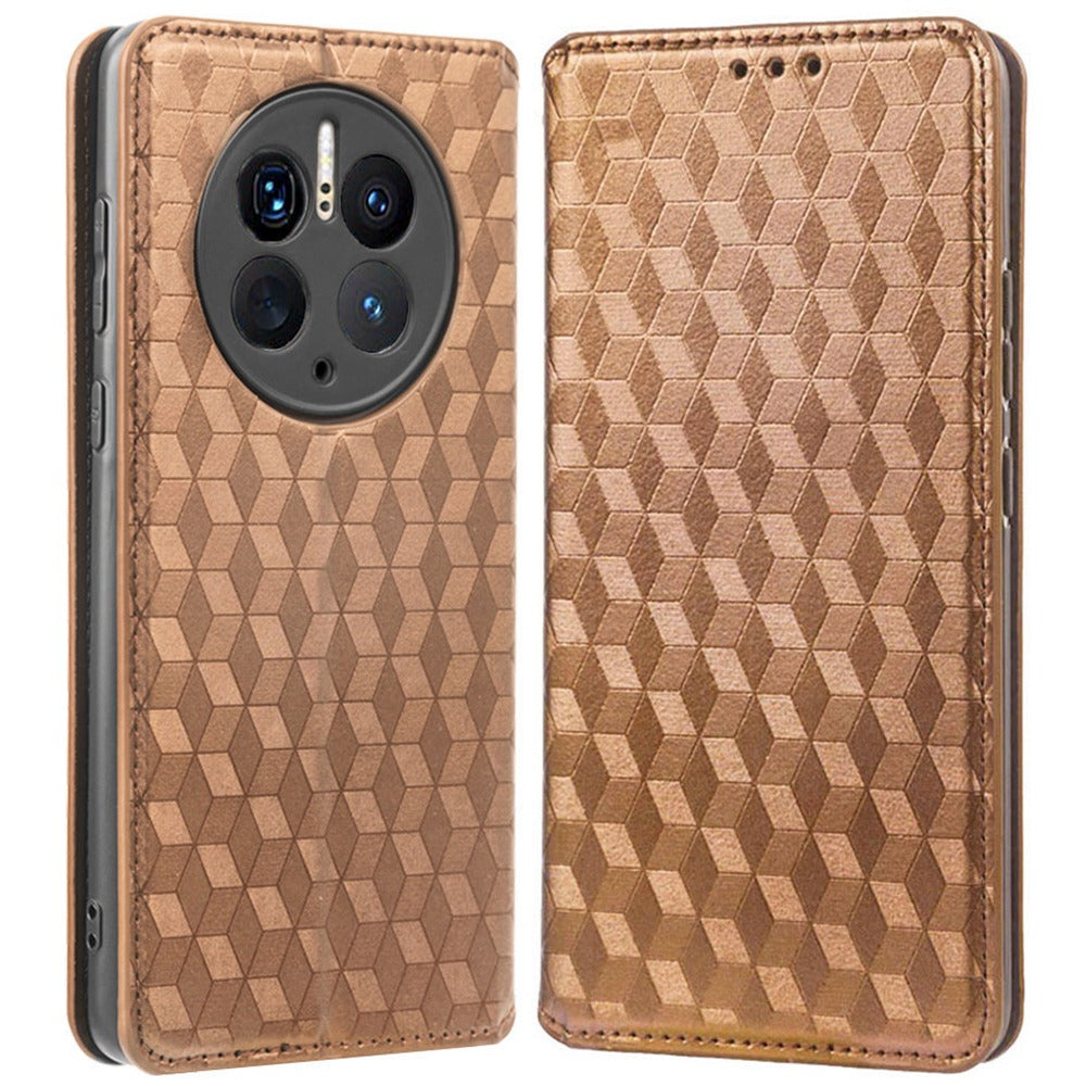 For Huawei Mate 50 Pro 4G Wallet Design Rhombus Pattern Imprinted PU Leather Case Stand Magnetic Absorption Protective Phone Cover