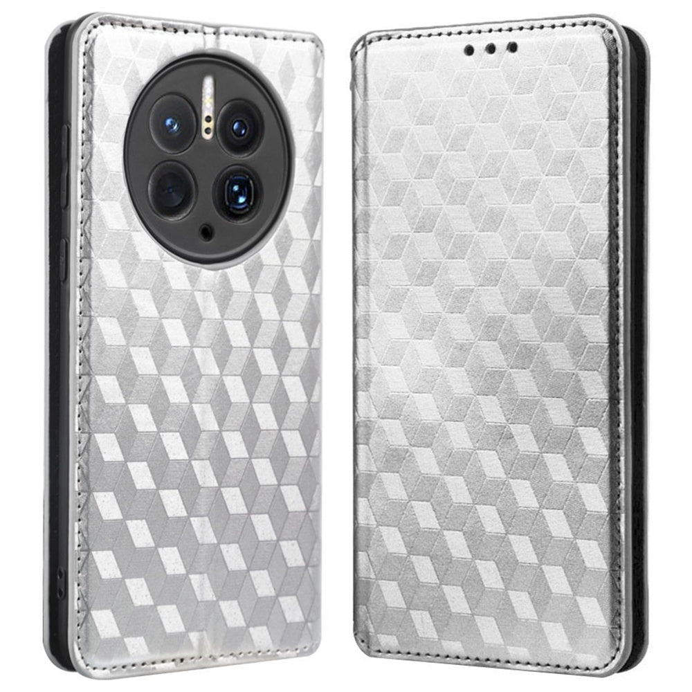 For Huawei Mate 50 Pro 4G Wallet Design Rhombus Pattern Imprinted PU Leather Case Stand Magnetic Absorption Protective Phone Cover