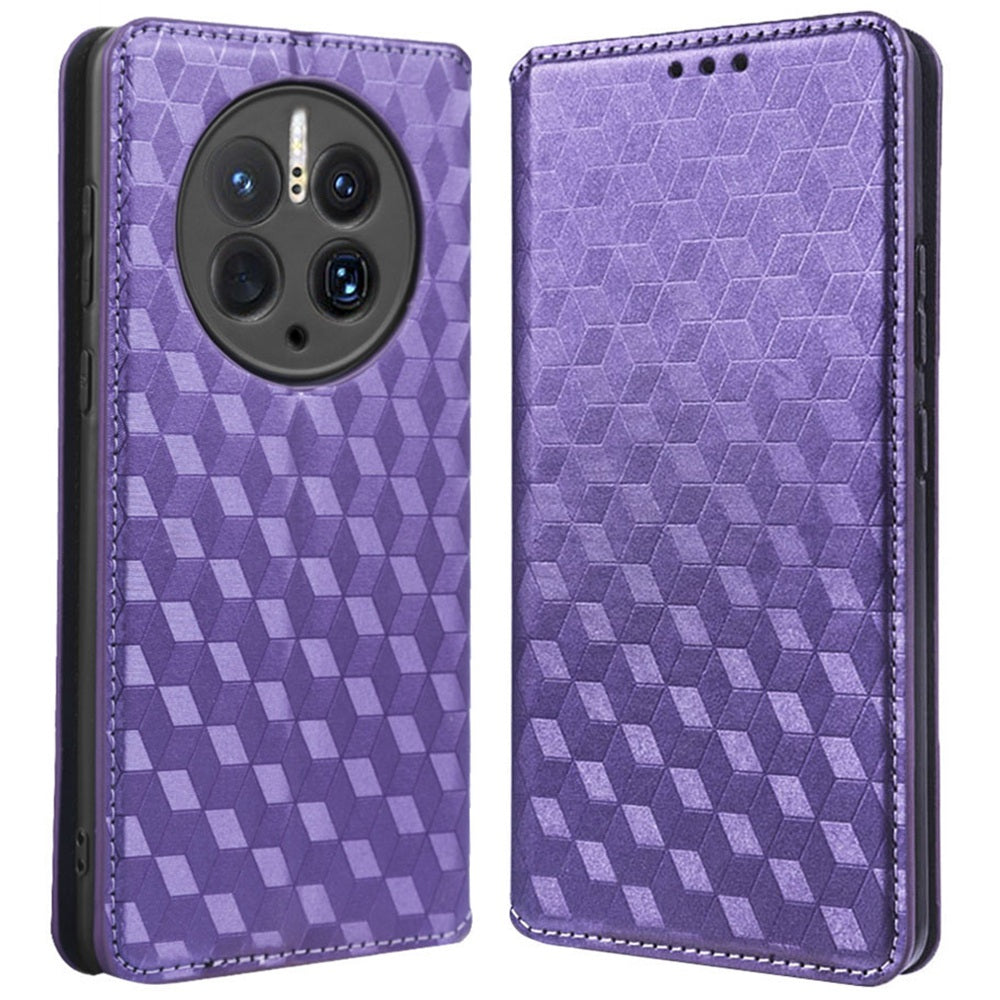 For Huawei Mate 50 Pro 4G Wallet Design Rhombus Pattern Imprinted PU Leather Case Stand Magnetic Absorption Protective Phone Cover