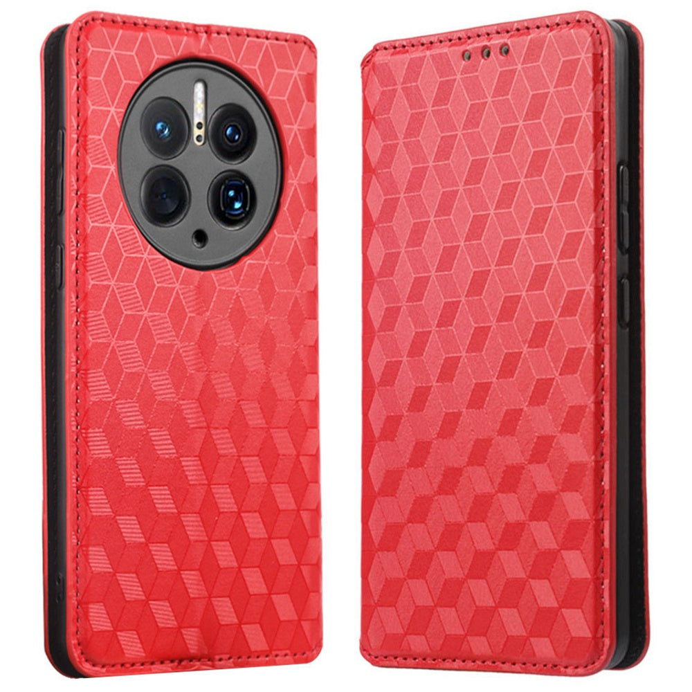 For Huawei Mate 50 Pro 4G Wallet Design Rhombus Pattern Imprinted PU Leather Case Stand Magnetic Absorption Protective Phone Cover
