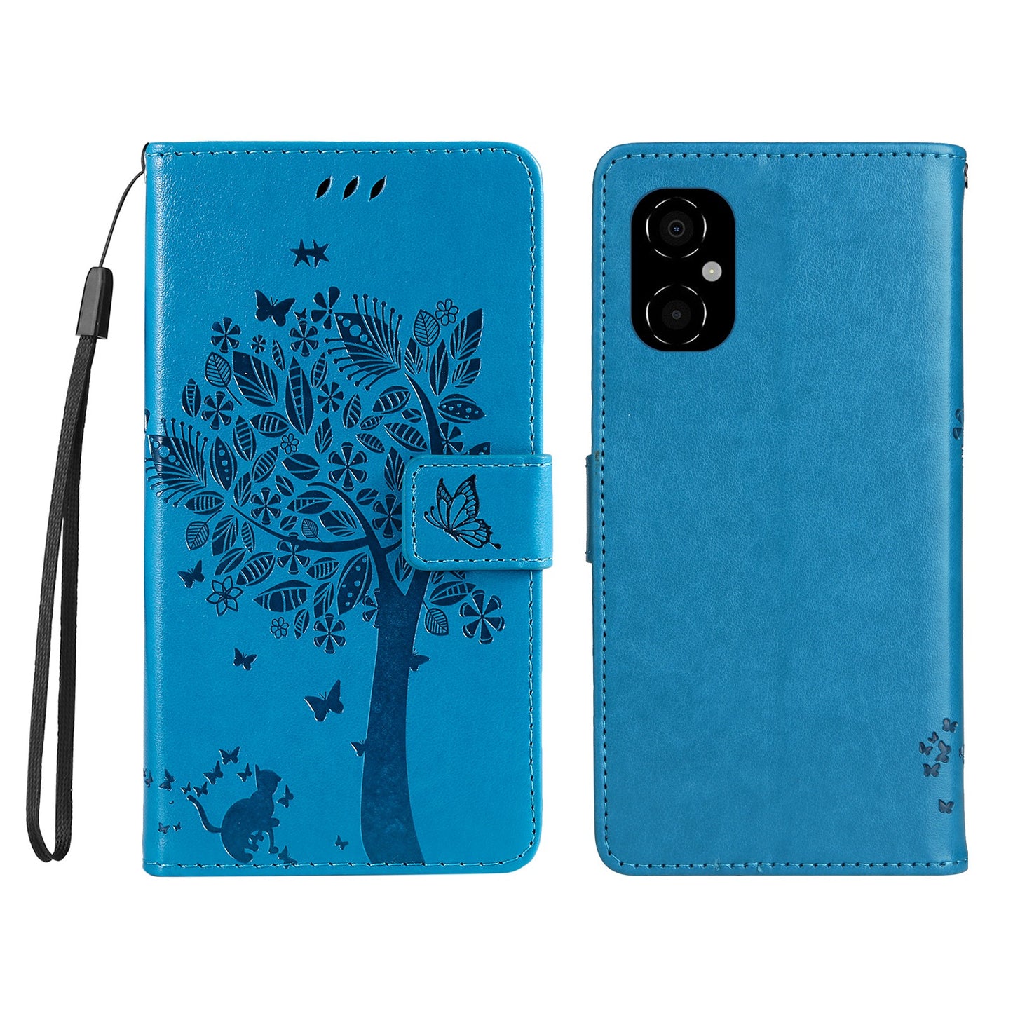 KT Imprinting Flower Series-3 for Xiaomi Poco M4 5G / Poco M5 (India) 4G Imprinted Cat Tree Pattern PU Leather Stand Case Magnetic Phone Wallet Cover