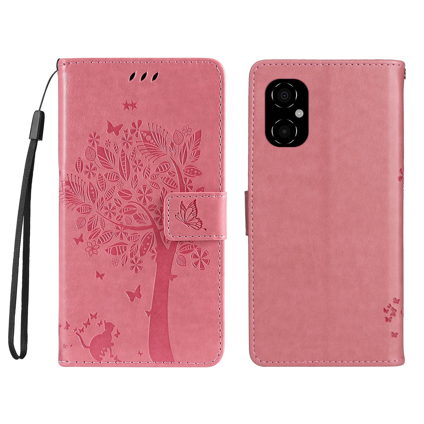 KT Imprinting Flower Series-3 for Xiaomi Poco M4 5G / Poco M5 (India) 4G Imprinted Cat Tree Pattern PU Leather Stand Case Magnetic Phone Wallet Cover