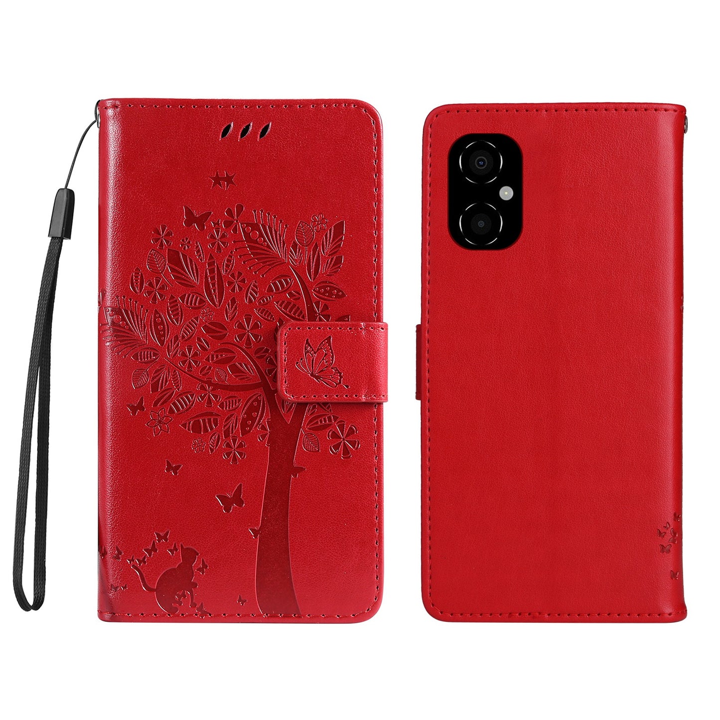 KT Imprinting Flower Series-3 for Xiaomi Poco M4 5G / Poco M5 (India) 4G Imprinted Cat Tree Pattern PU Leather Stand Case Magnetic Phone Wallet Cover