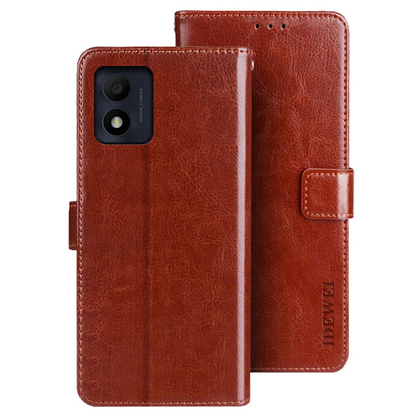 IDEWEI For Alcatel 1B (2022) Crazy Horse Texture PU Leather Phone Cover Folio Flip Full Protection Cover with Stand Wallet