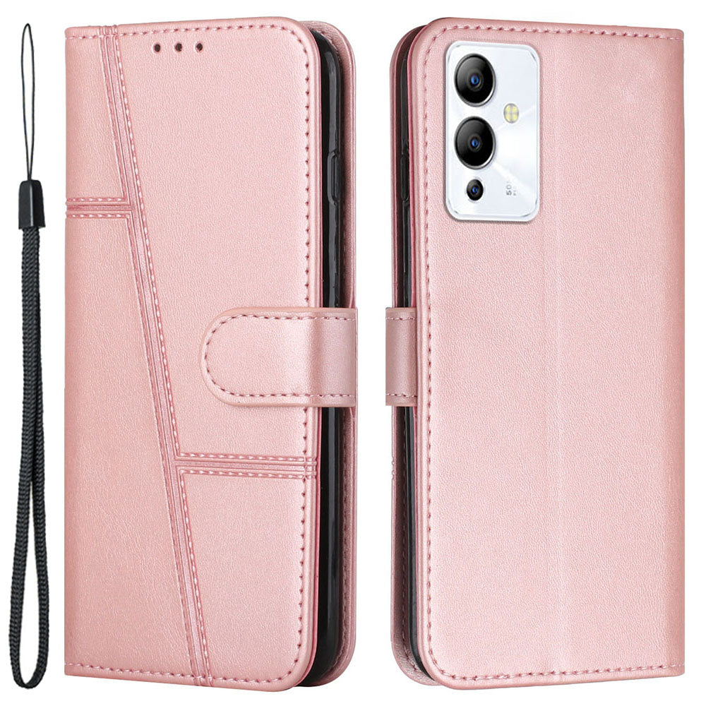 For Infinix Note 12i Stitching PU Leather Phone Cover Wallet Foldable Stand Full Protection Folio Flip Smartphone Case with Strap