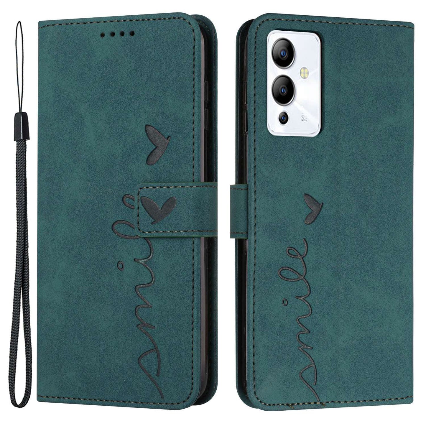 For Infinix Note 12i Heart Shape Imprinting Phone Case Skin-touch Shockproof PU Leather Wallet Stand Magnetic Clasp Cover