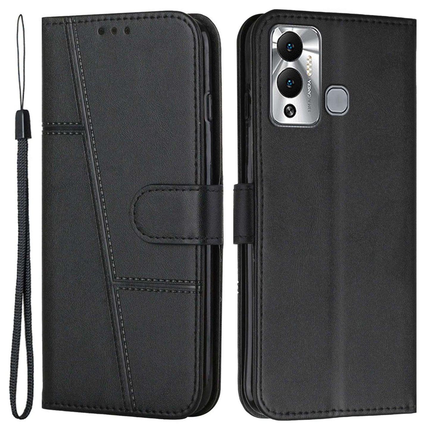 For Infinix Hot 12 Play 4G Stitching PU Leather Wallet Phone Case Magnetic Clasp Foldable Stand Cover with Strap