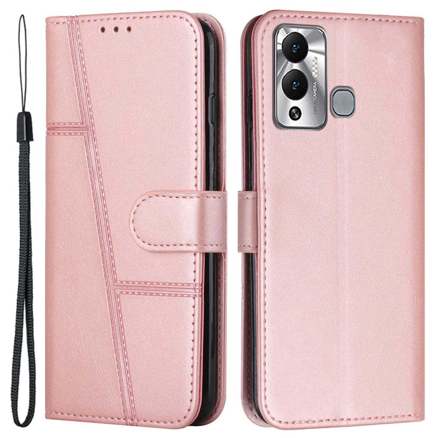For Infinix Hot 12 Play 4G Stitching PU Leather Wallet Phone Case Magnetic Clasp Foldable Stand Cover with Strap