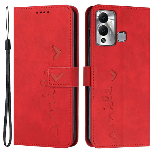 For Infinix Hot 12 Play 4G Anti-scratch PU Leather Cover Heart Shape Imprinting Phone Wallet Stand Skin-touch Feeling Case
