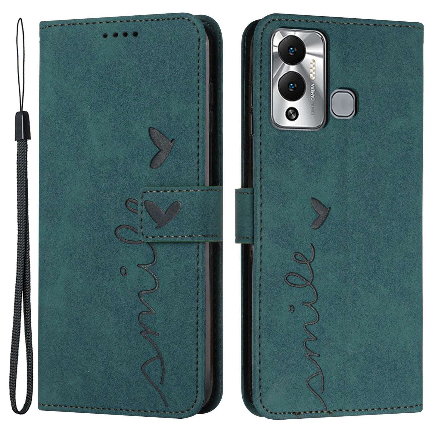 For Infinix Hot 12 Play 4G Anti-scratch PU Leather Cover Heart Shape Imprinting Phone Wallet Stand Skin-touch Feeling Case