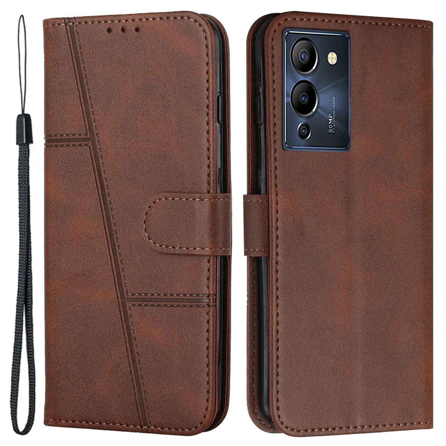 For Infinix Note 12 G96 4G Stitching PU Leather Wallet Folio Flip Phone Case Foldable Stand Shockproof Wallet Cover with Strap