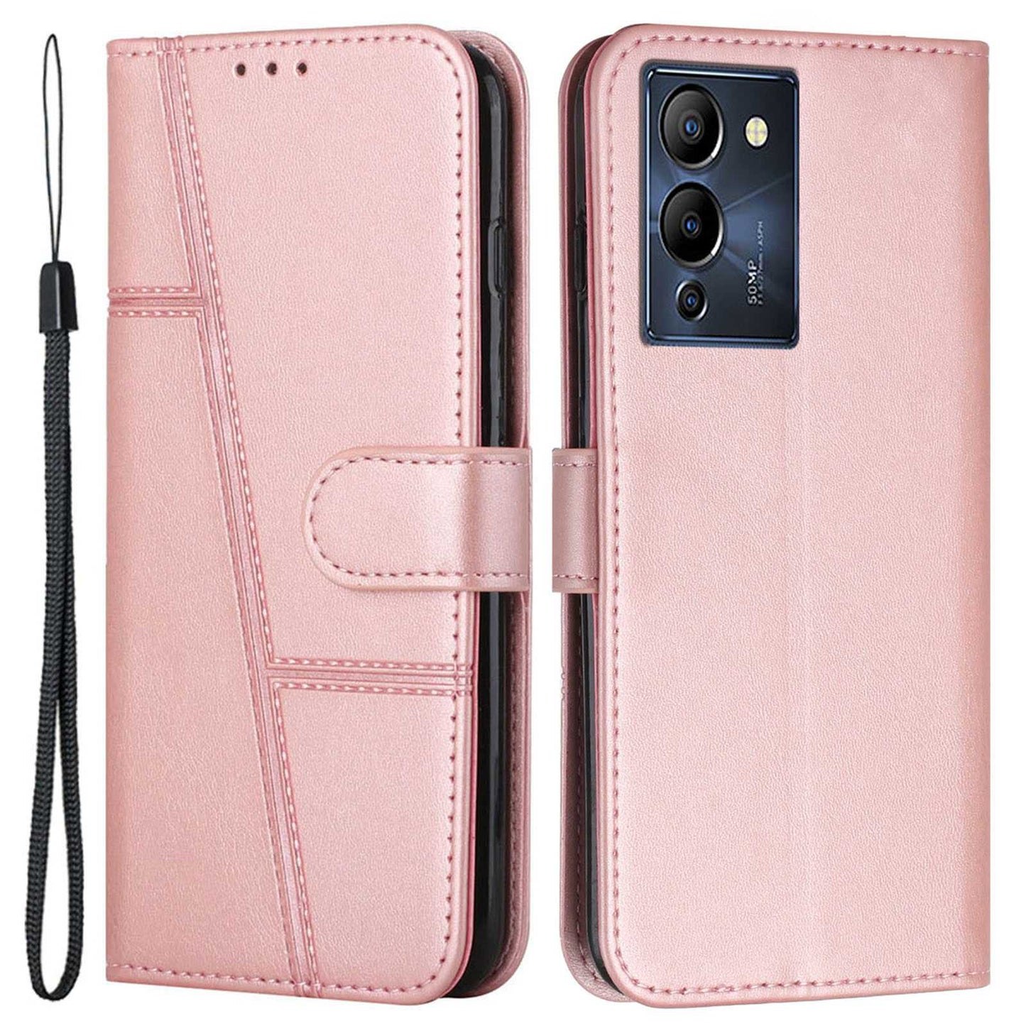 For Infinix Note 12 G96 4G Stitching PU Leather Wallet Folio Flip Phone Case Foldable Stand Shockproof Wallet Cover with Strap