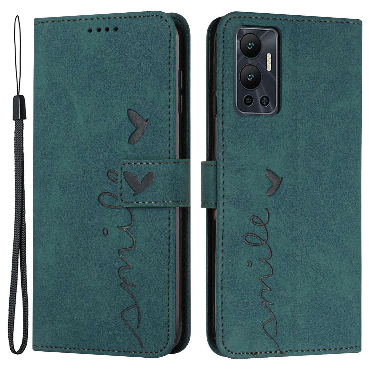 For Infinix Hot 12 4G Heart Shape Imprinting Skin-touch Phone Stand Case PU Leather Wallet Folio Flip Cover