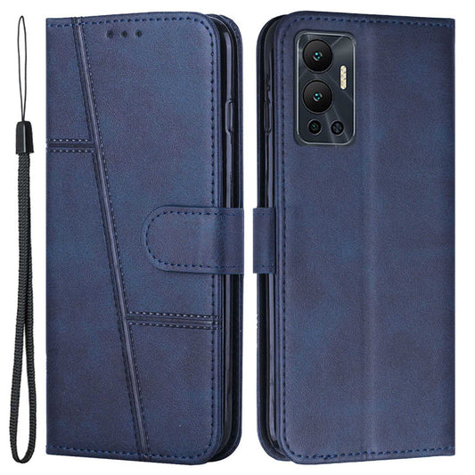For Infinix Hot 12 4G Stand Wallet Stitching PU Leather Case Full Protection TPU Phone Cover with Strap