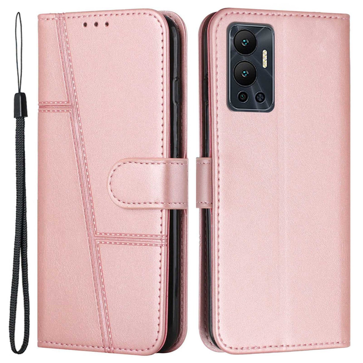 For Infinix Hot 12 4G Stand Wallet Stitching PU Leather Case Full Protection TPU Phone Cover with Strap