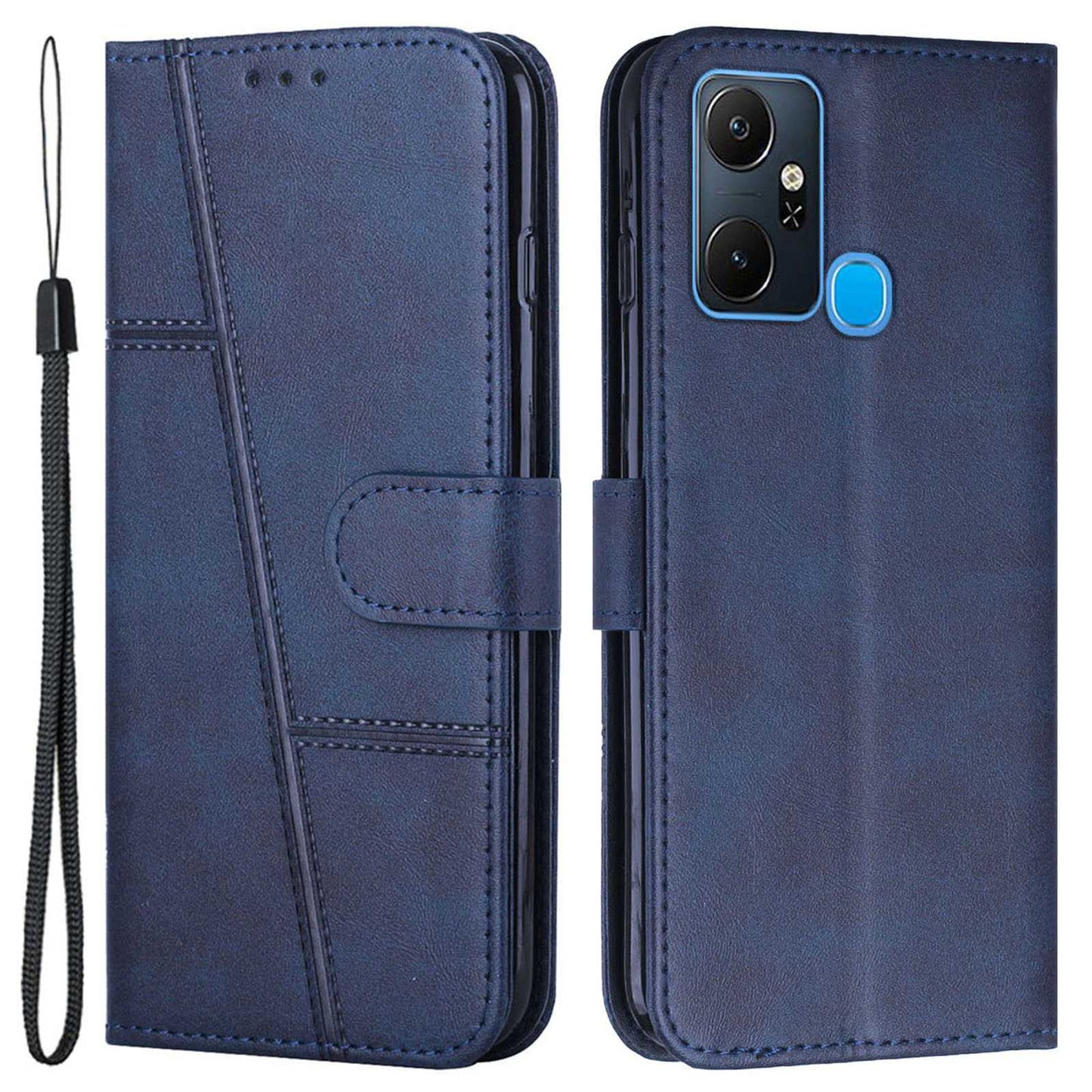 For Infinix Smart 6 Plus (India) 4G Stitching PU Leather Phone Cover Folio Flip Stand Wallet Magnetic Clasp Case with Strap