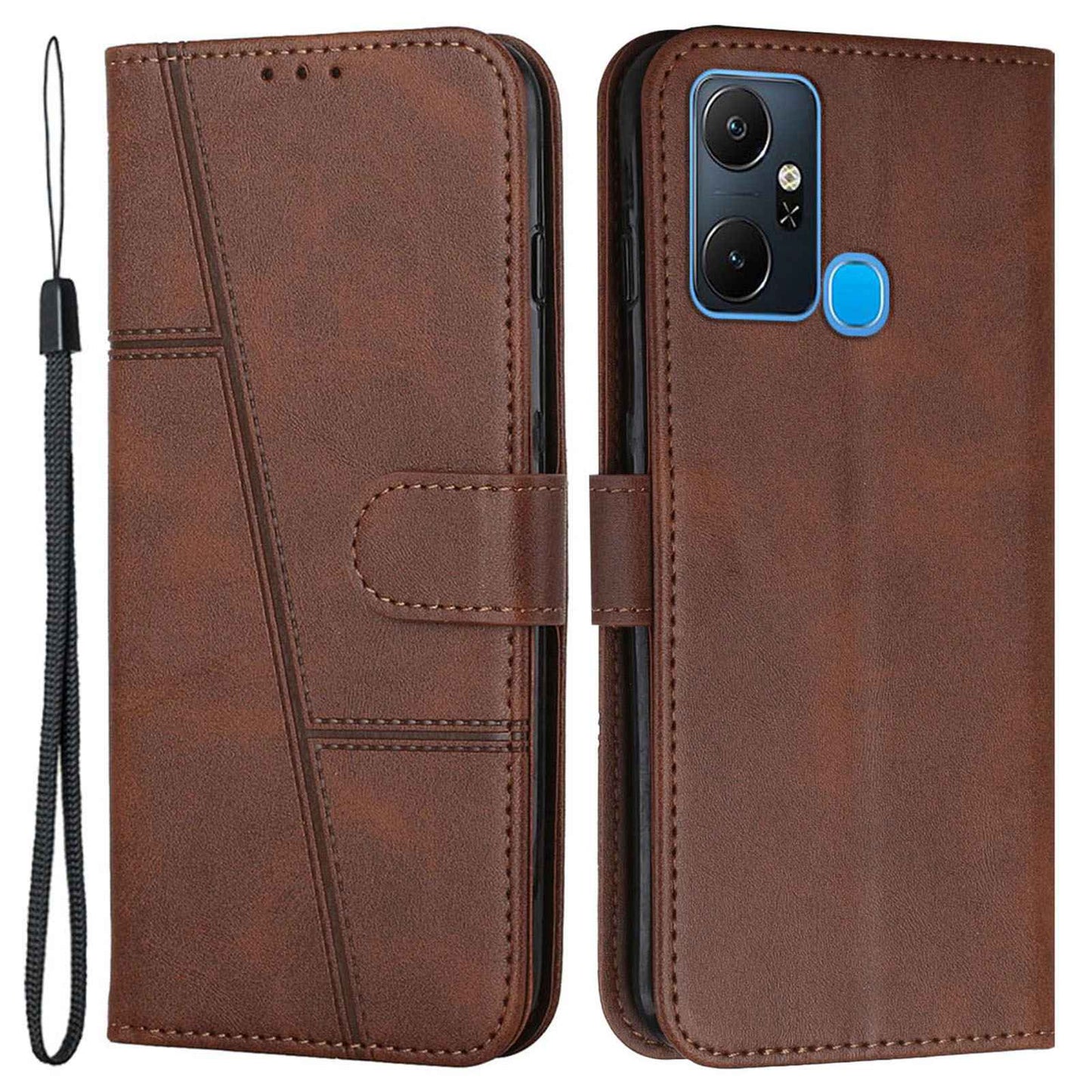 For Infinix Smart 6 Plus (India) 4G Stitching PU Leather Phone Cover Folio Flip Stand Wallet Magnetic Clasp Case with Strap